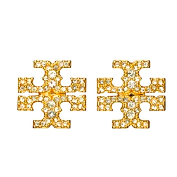 Tory Burch Jewelry - Tory Burch gold kira pavé logo stud earrings